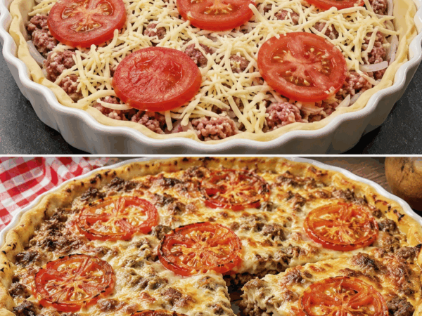 Herzhafte Hackfleisch-Tarte mit Tomaten und goldbrauner Käsekruste