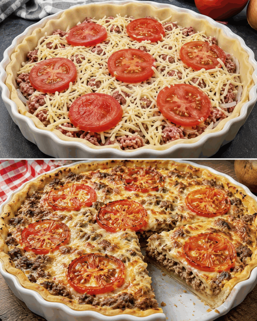 Herzhafte Hackfleisch-Tarte mit Tomaten und goldbrauner Käsekruste