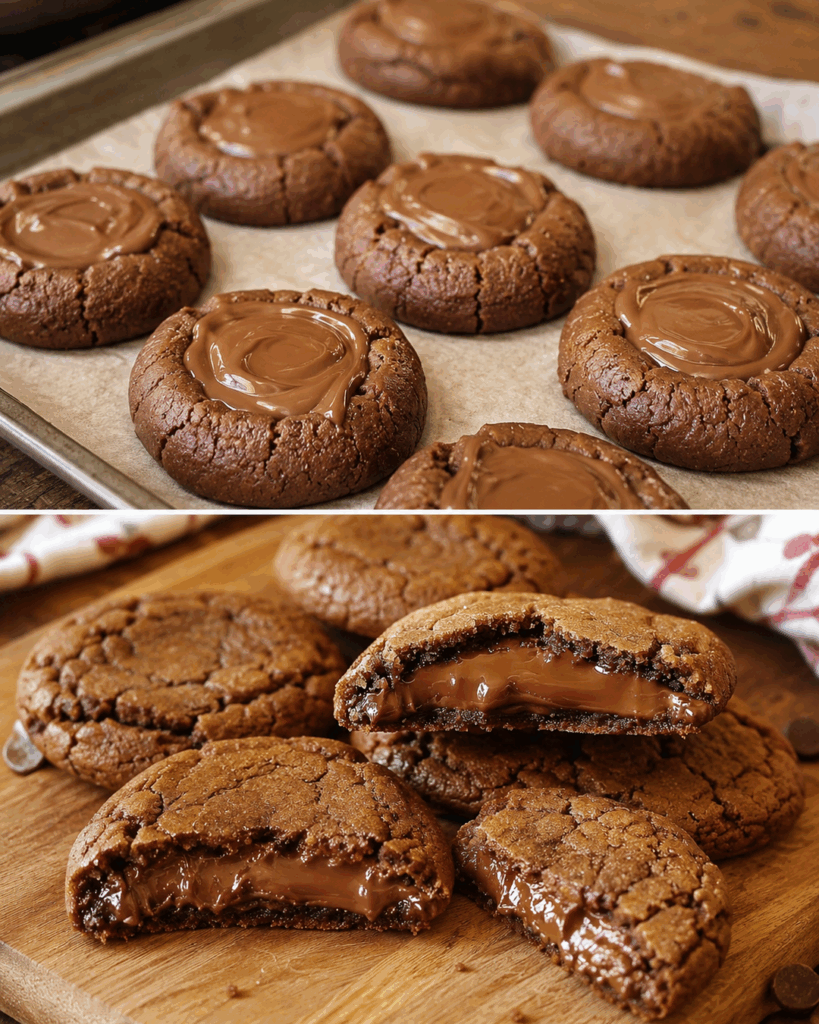 Gefüllte Schoko-Cookies mit flüssigem Kern – außen knusprig, innen unglaublich cremig
