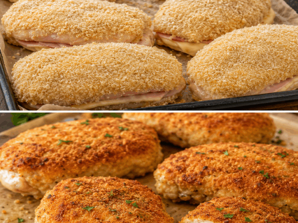 Knusprige Cordon Bleus aus dem Ofen – saftiges Hähnchen mit Schinken und geschmolzenem Käse
