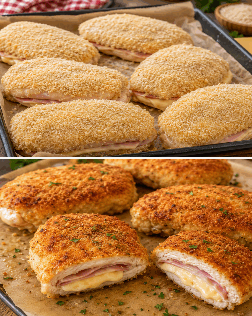 Knusprige Cordon Bleus aus dem Ofen – saftiges Hähnchen mit Schinken und geschmolzenem Käse