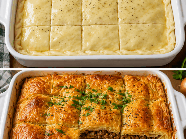 Knusprige ägyptische Raqaq-Pastete mit würziger Hackfleischfüllung