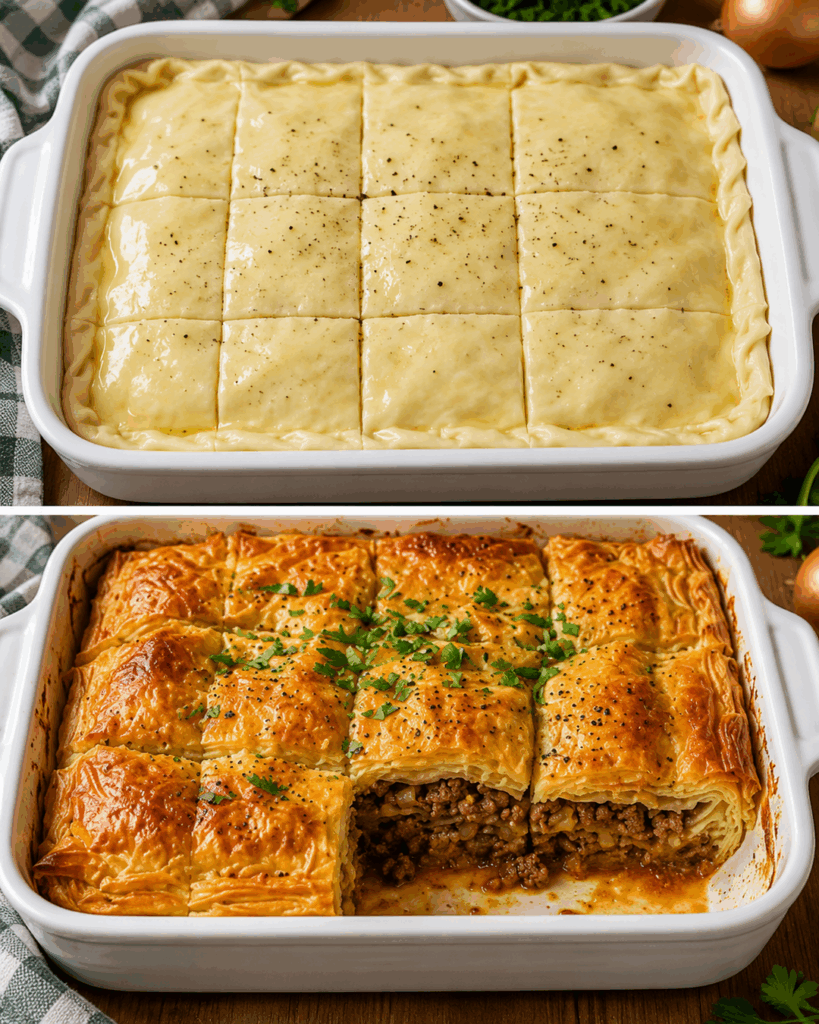 Knusprige ägyptische Raqaq-Pastete mit würziger Hackfleischfüllung