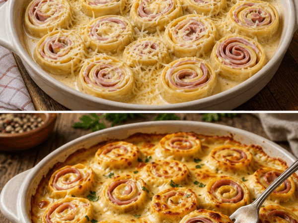 Cremige Schinken-Käse-Röllchen aus dem Ofen – goldbraun überbacken und unwiderstehlich saftig