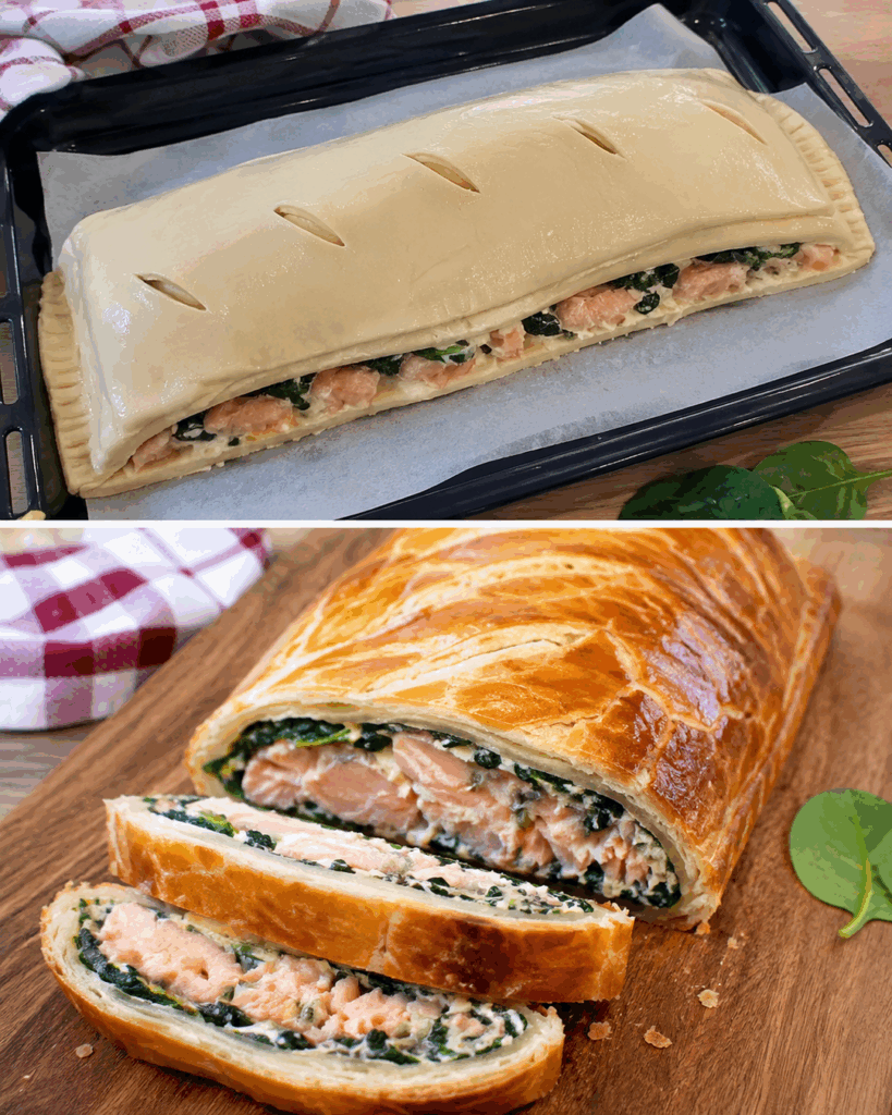 Knuspriger Lachs-Spinat-Strudel in Blätterteig – cremig gefüllt und herrlich saftig