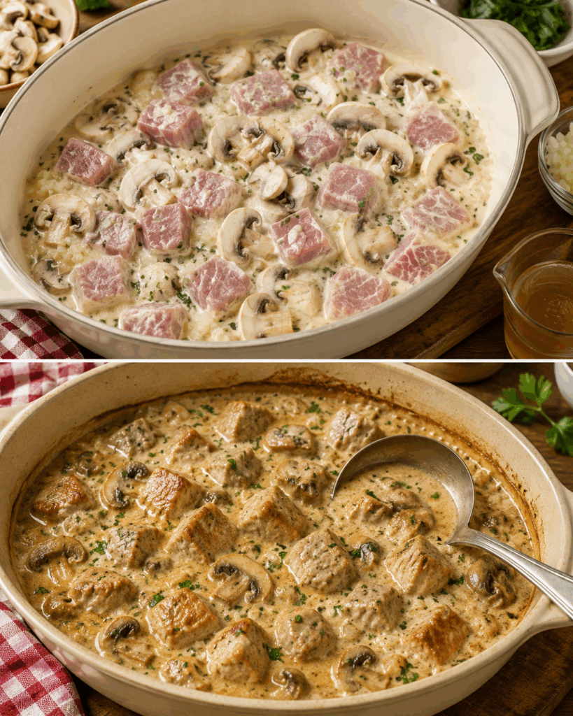 Cremige Schweinefilet-Blanquette mit Champignons – zartes Fleisch in unwiderstehlicher Rahmsoße