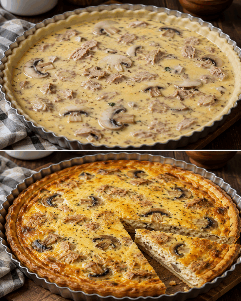 Herzhafte Thunfisch-Pilz-Quiche mit cremiger Eierfüllung