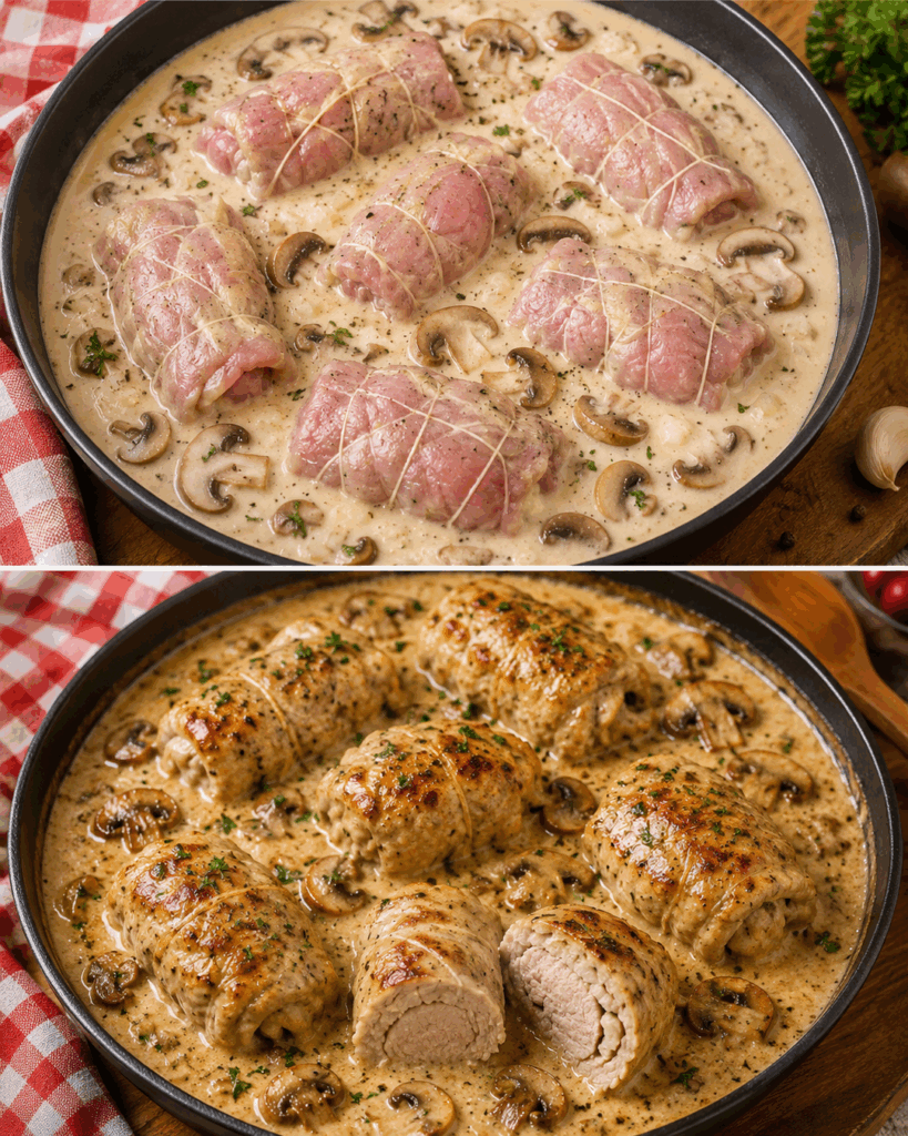Cremige Kalbsrouladen mit Comté und Pilzen – zart geschmort in unwiderstehlicher Käsesauce