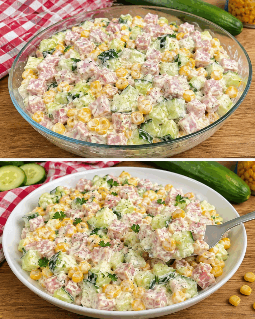 Cremiger Schinken-Gurken-Salat mit Mais – in 15 Minuten fertig und herrlich frisch