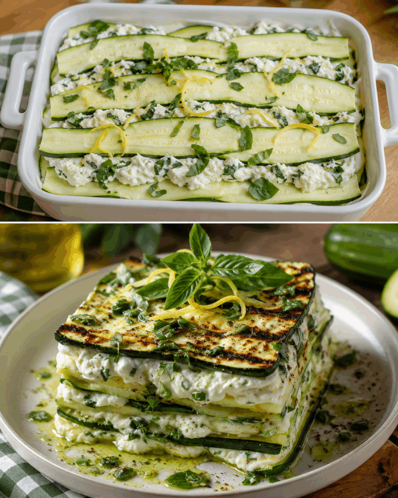 Cremige Zucchini-Lasagne mit Ricotta, Kräutern und Zitrone – herrlich leicht und unkompliziert