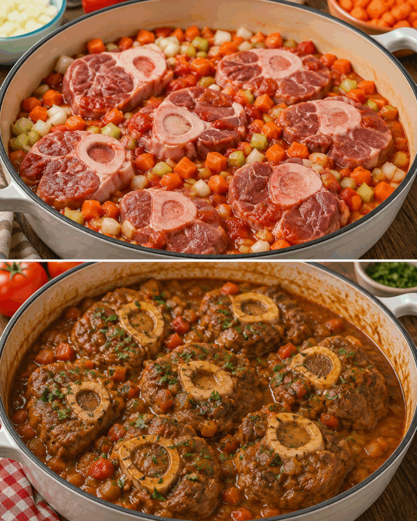 Zartes Ossobuco in kräftiger Tomaten-Gemüse-Sauce – so wird das Fleisch butterweich