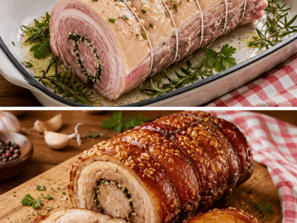 Knusprige Porchetta aus dem Ofen – saftiger Schweinerollbraten mit Kräuterfüllung