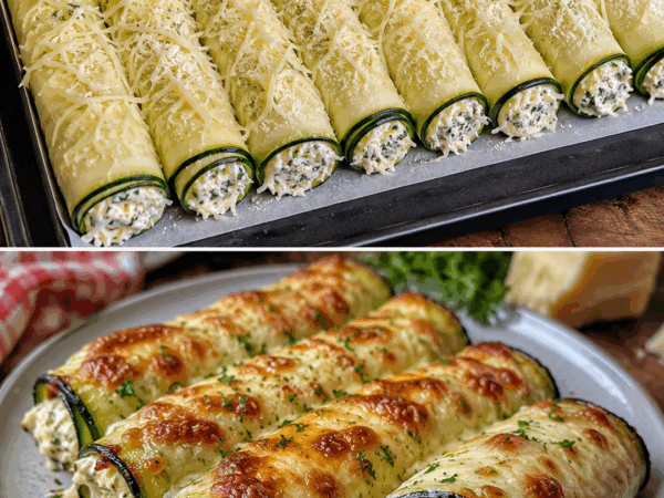 Knusprige Zucchini-Röllchen mit Feta und Mozzarella – herrlich cremig aus dem Ofen
