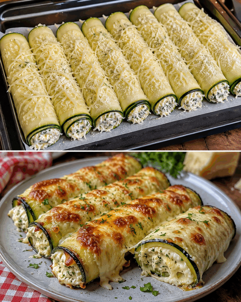 Knusprige Zucchini-Röllchen mit Feta und Mozzarella – herrlich cremig aus dem Ofen
