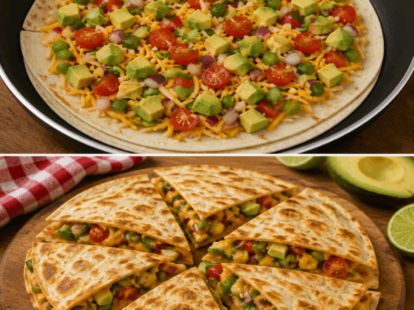 Knusprige Gemüse-Quesadillas mit Avocado und geschmolzenem Cheddar