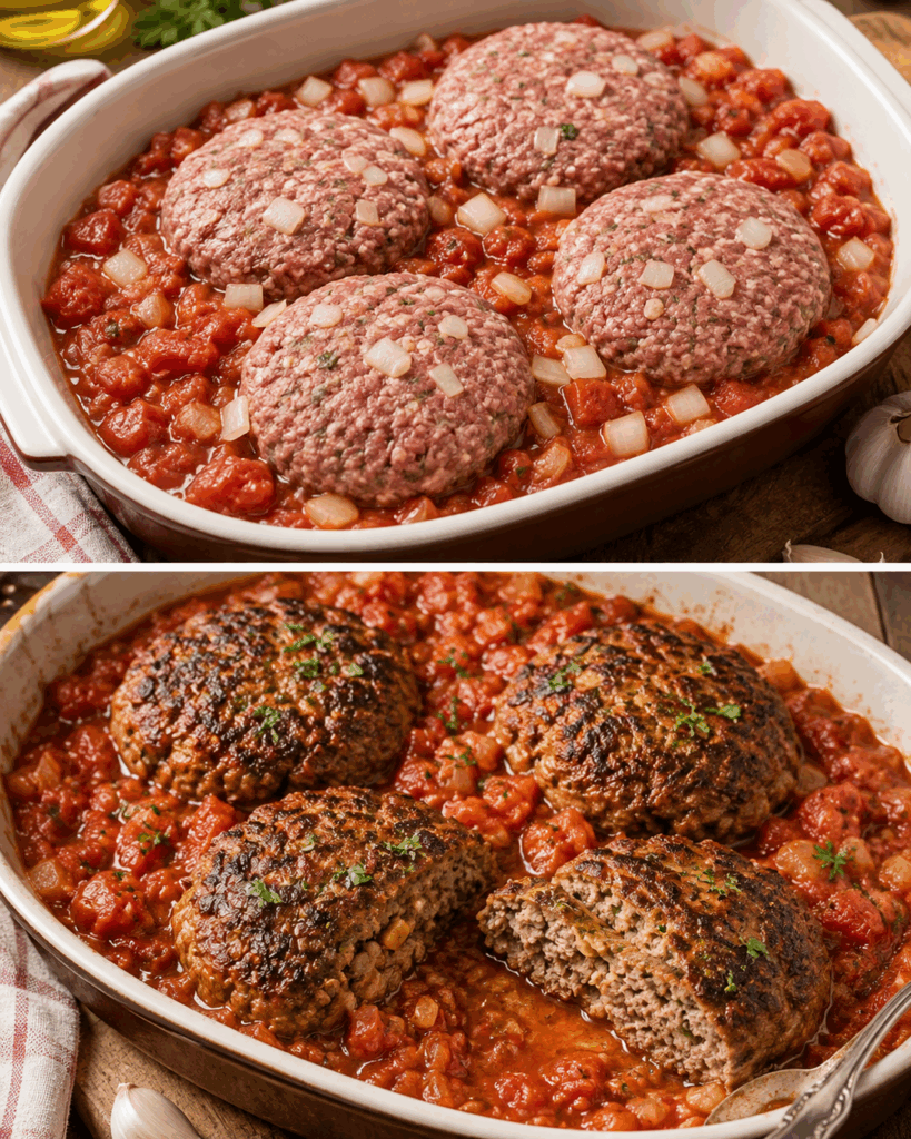 Saftige Hacksteaks provenzalischer Art in würziger Tomatensauce