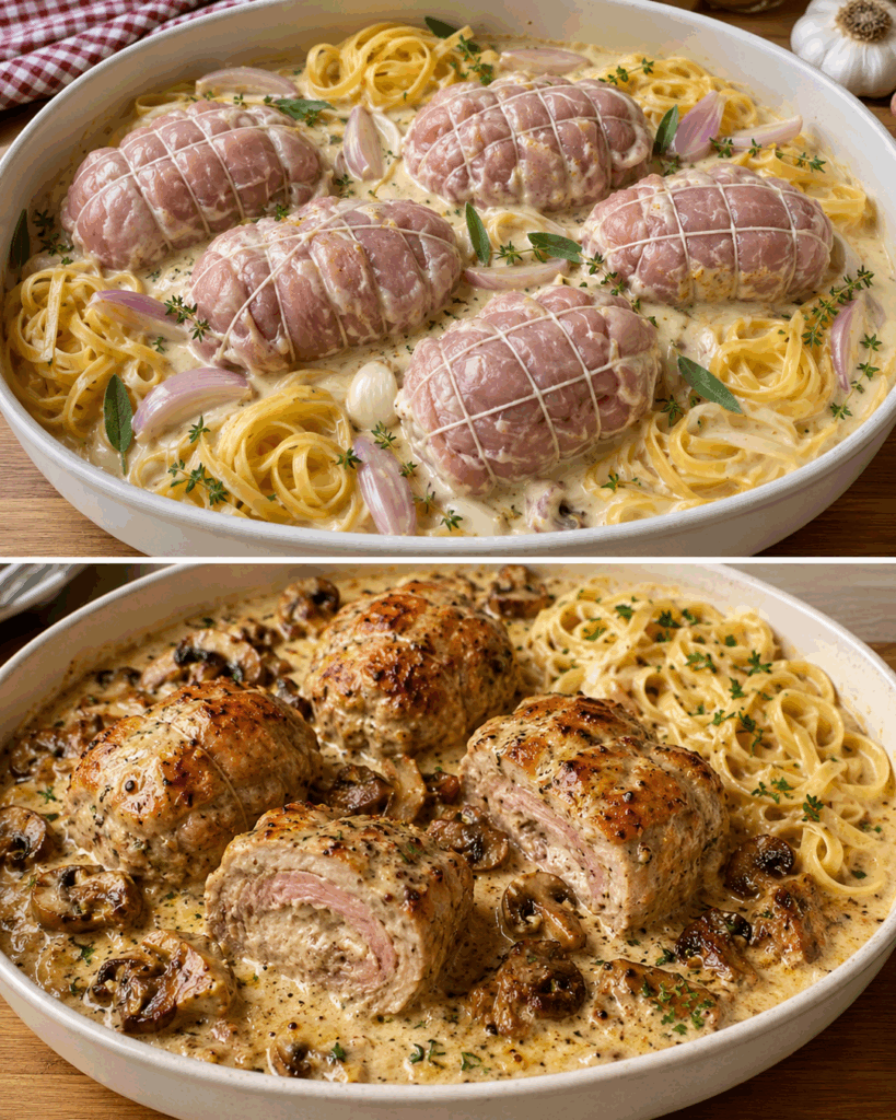 Kalbsrouladen in cremiger Comté-Sauce mit Tagliatelle – zart, würzig und herrlich französisch
