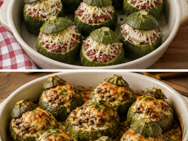 Saftige gefüllte Zucchini mit Hackfleisch und Champignons – herzhaft überbacken aus dem Ofen