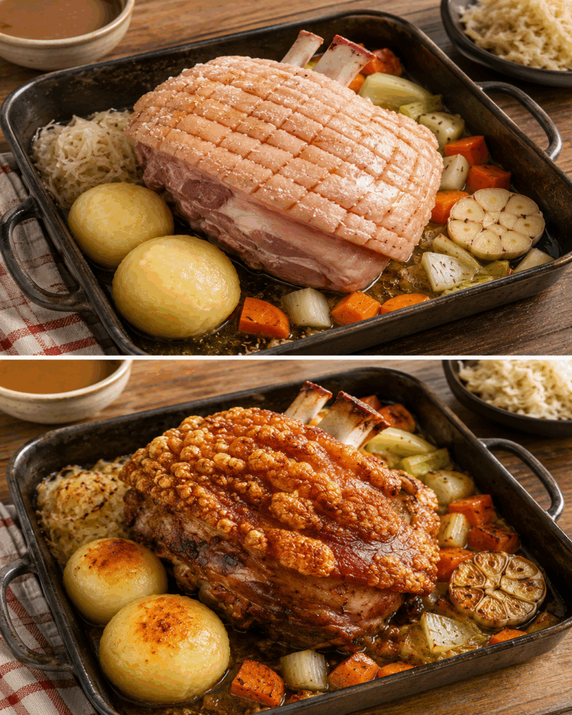 Knusprige Schweinshaxe aus dem Ofen – saftiges Fleisch mit perfekter Kruste