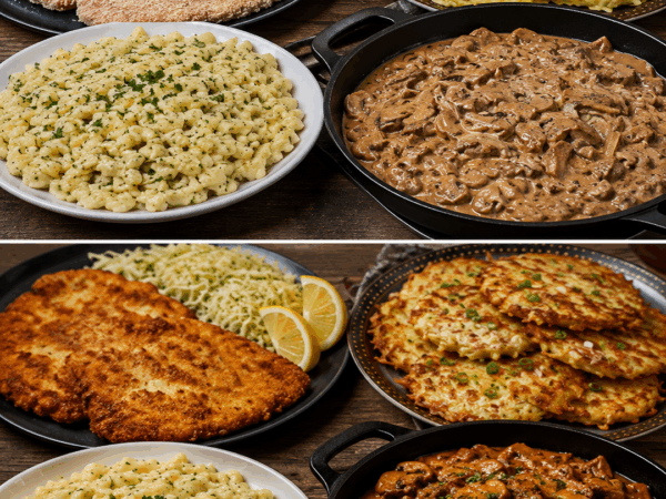 4 deutsche Lieblingsgerichte wie bei Oma – Schnitzel, Kartoffelpuffer, Käsespätzle und Pilzgeschnetzeltes