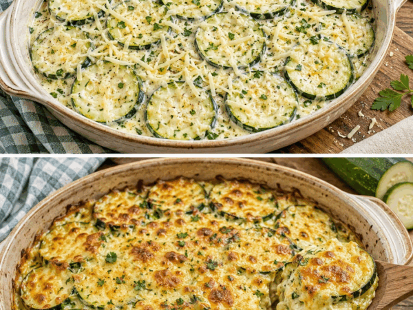 Leichter Zucchini-Joghurt-Auflauf mit goldener Käsekruste