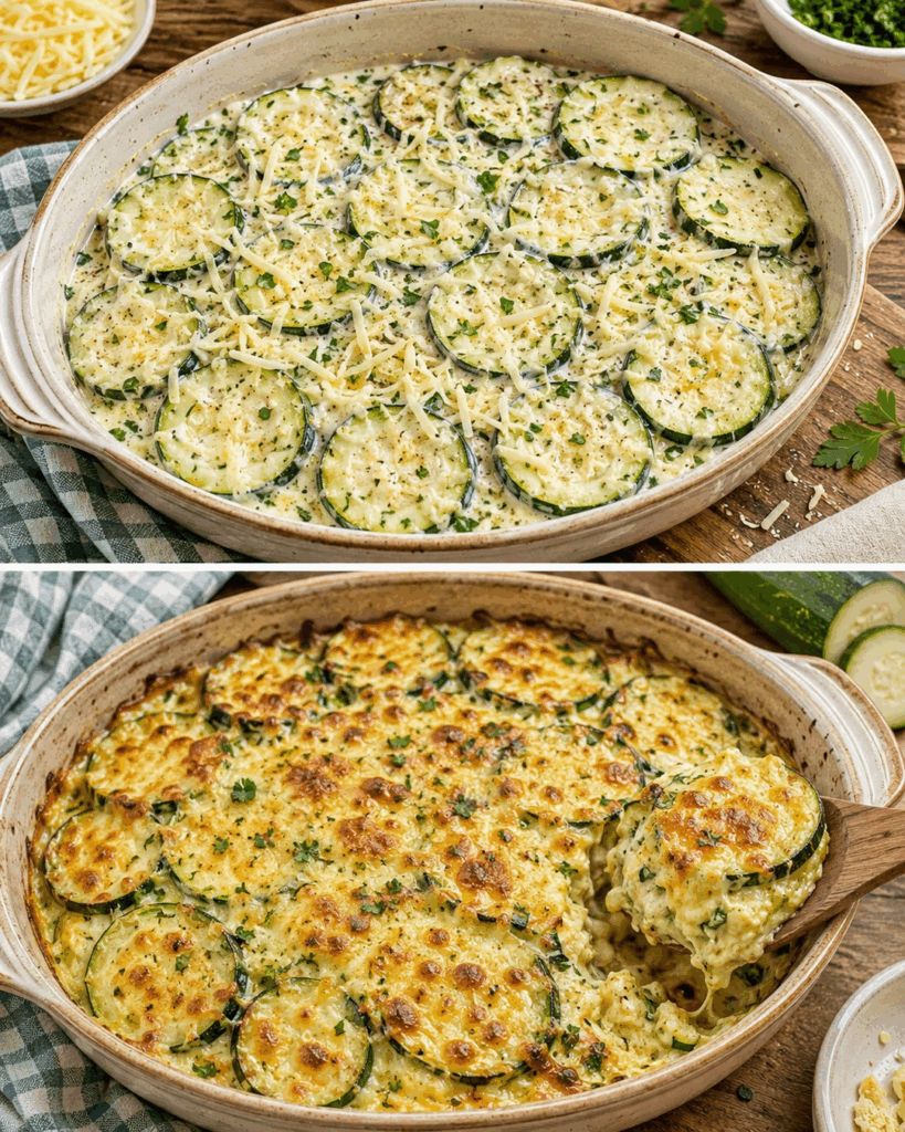 Leichter Zucchini-Joghurt-Auflauf mit goldener Käsekruste
