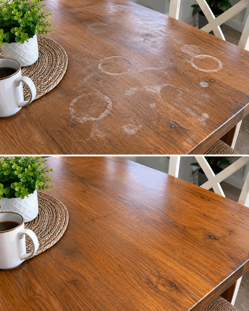 Wasserflecken auf dem Holztisch? Das kannst du ausprobieren, bevor du ihn abschleifst