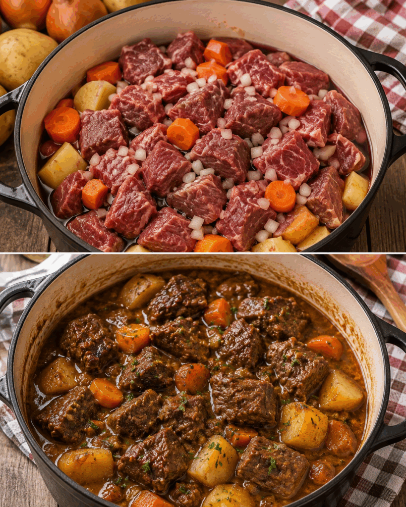 Zart geschmortes Rindfleisch in kräftiger Sauce mit cremigem Kartoffelpüree