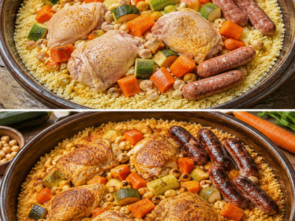 Ofen-Couscous mit Hähnchen und Merguez – herzhaft, saftig und perfekt für die ganze Familie