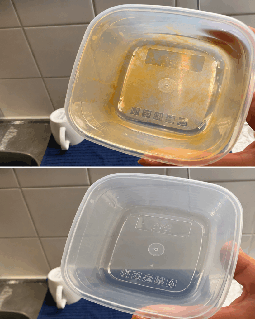 Fettige Plastikdosen wieder sauber bekommen: So löst du Ölfilm und hartnäckige Verfärbungen