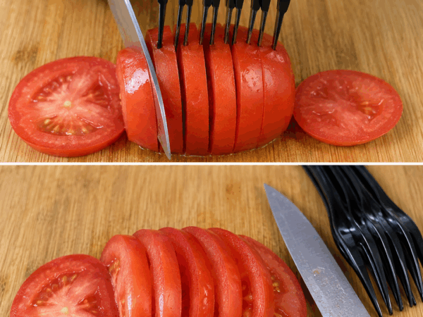 Tomaten perfekt schneiden: Mit diesem einfachen Gabel-Trick gelingen gleichmäßige Scheiben