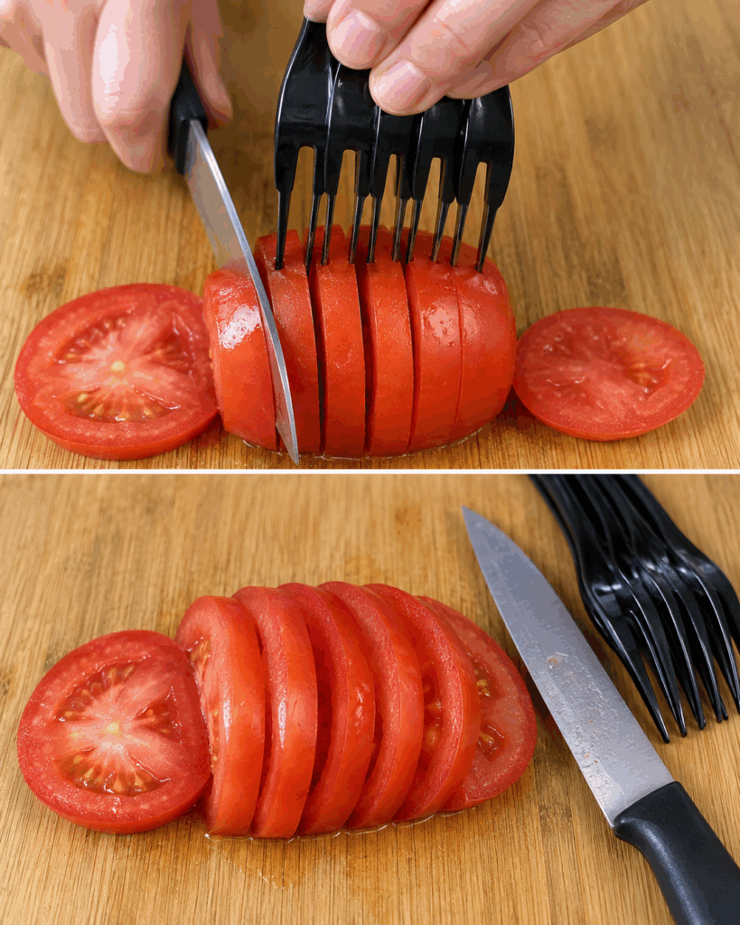 Tomaten perfekt schneiden: Mit diesem einfachen Gabel-Trick gelingen gleichmäßige Scheiben