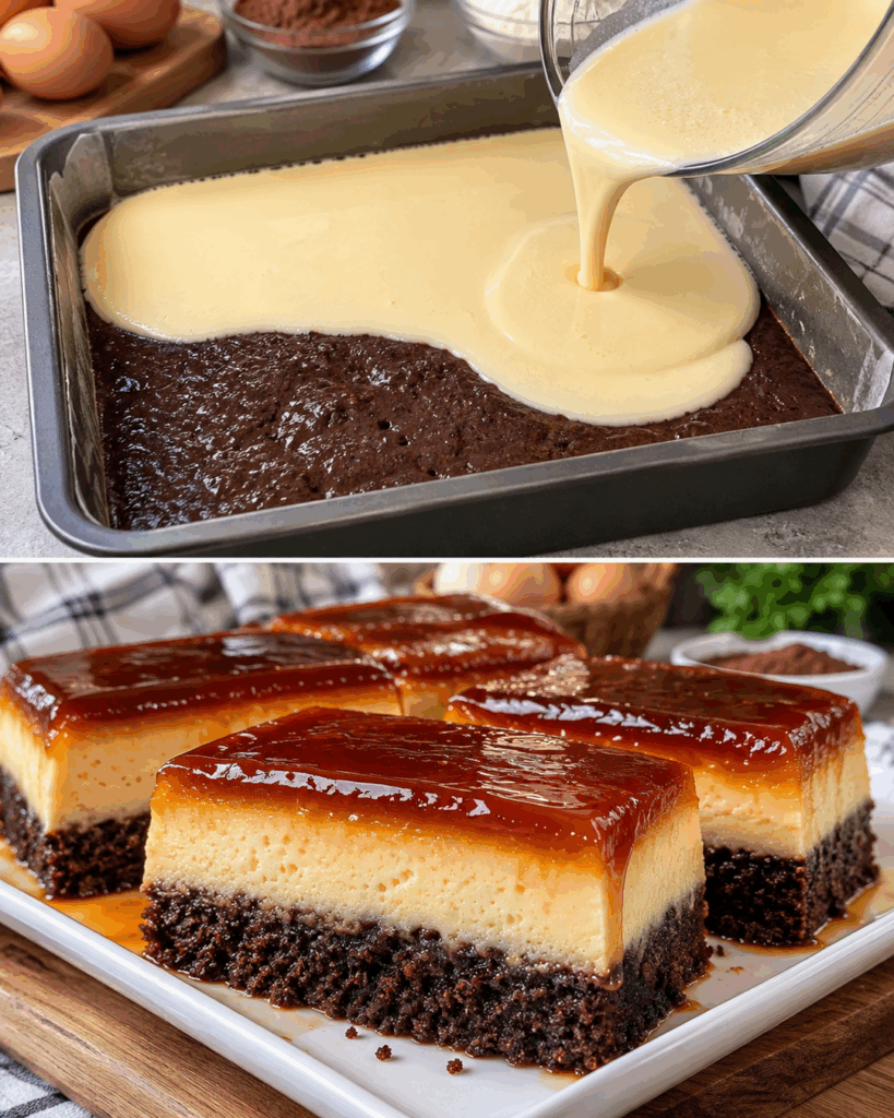Schoko-Flan-Kuchen mit Karamell: Dieser cremige Schichtkuchen sieht spektakulär aus und ist überraschend einfach