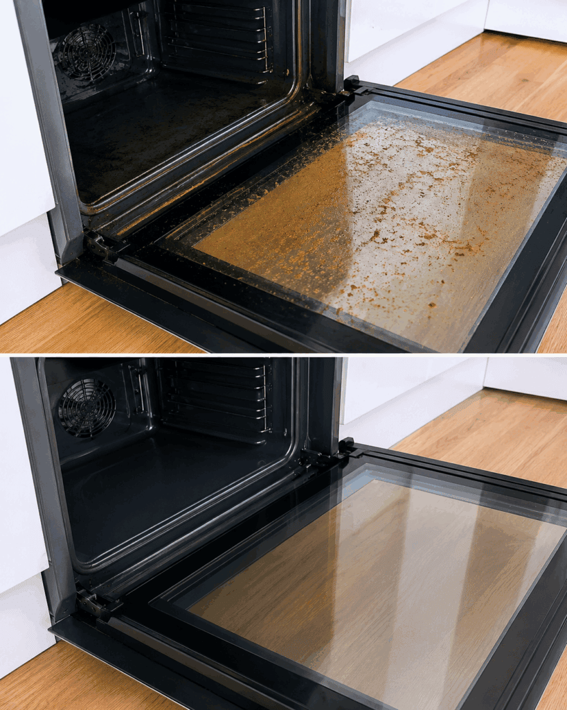 Backofen reinigen ohne stundenlanges Schrubben: So werden eingebrannte Fettspritzer und die Ofentür wieder sauber