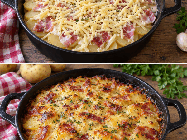 Knuspriger Kartoffelauflauf mit Speck und Käse – cremig, herzhaft und herrlich goldbraun