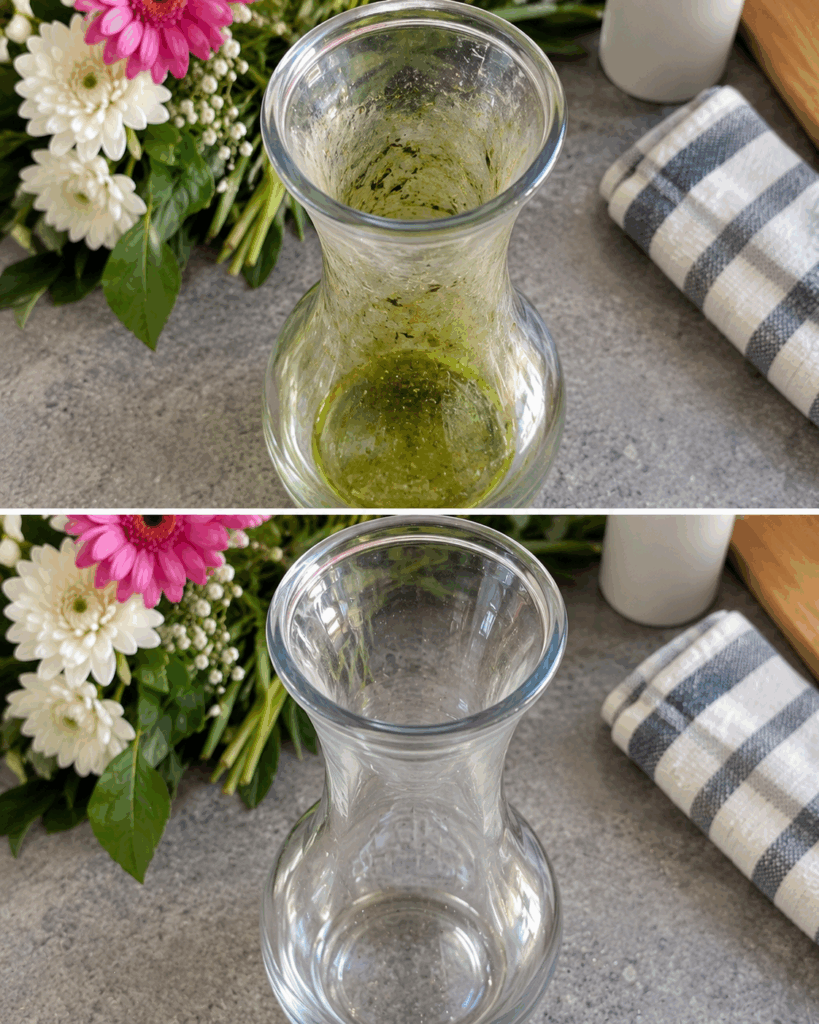 Dieser einfache Trick macht selbst enge Blumenvasen wieder sauber – so verschwindet der grüne Belag am Boden