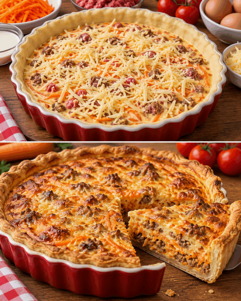 Diese Hackfleisch-Möhren-Quiche macht alle satt – knusprig, cremig und herrlich herzhaft