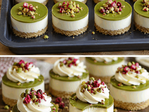 Diese Pistazien-Cheesecake-Törtchen ohne Backen sehen aus wie vom Konditor – und sind überraschend einfach