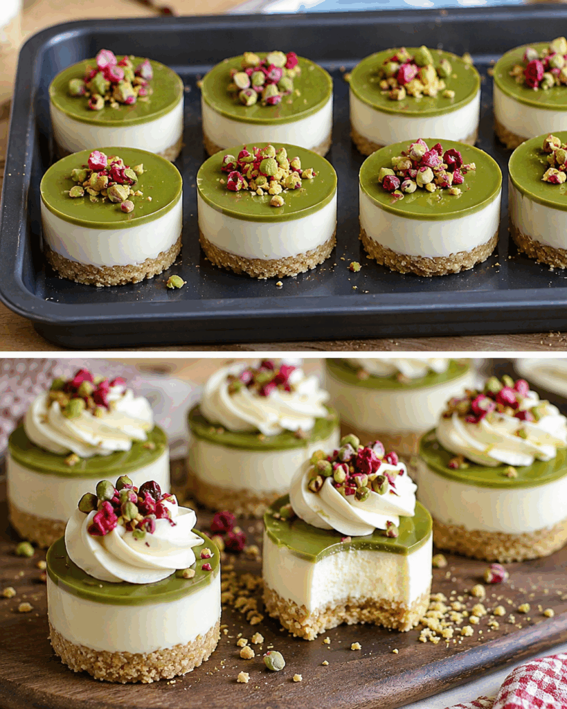 Diese Pistazien-Cheesecake-Törtchen ohne Backen sehen aus wie vom Konditor – und sind überraschend einfach