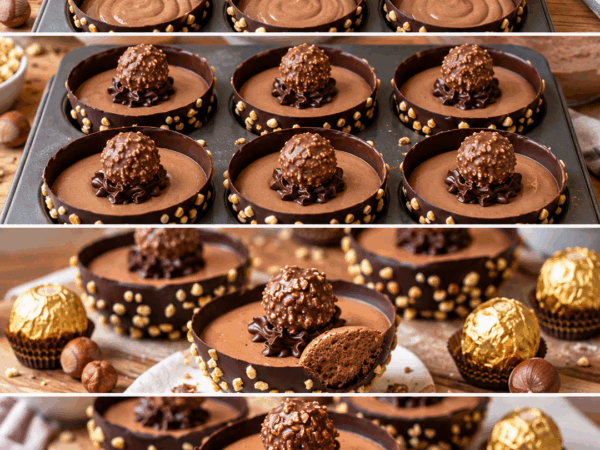 Ferrero-Rocher-Mousse-Törtchen mit knuspriger Schoko-Haselnuss-Hülle