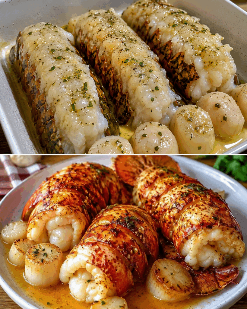 Butterzarte Hummerschwänze mit Knoblauchbutter und Jakobsmuscheln – dieses Ofengericht sieht luxuriös aus und gelingt erstaunlich einfach