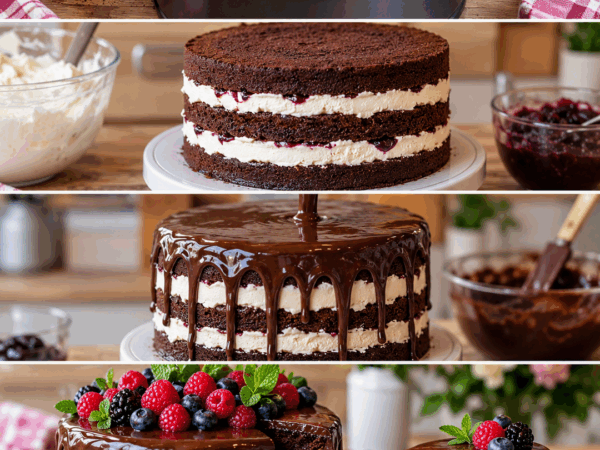 Schoko-Beeren-Traumtorte mit Mascarponecreme und glänzender Ganache