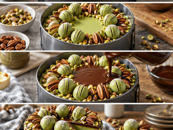 Pistazien-Schoko-Torte ohne Backen – unglaublich cremig mit knusprigem Schokoboden