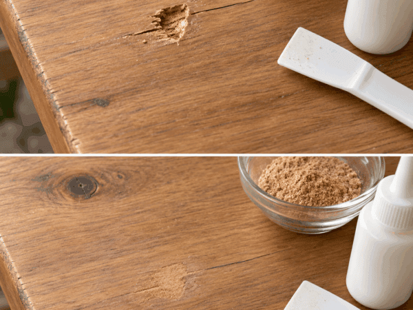 Loch im Holz? Mit Sägemehl und Holzleim gelingt eine günstige Reparatur fast wie vom Profi