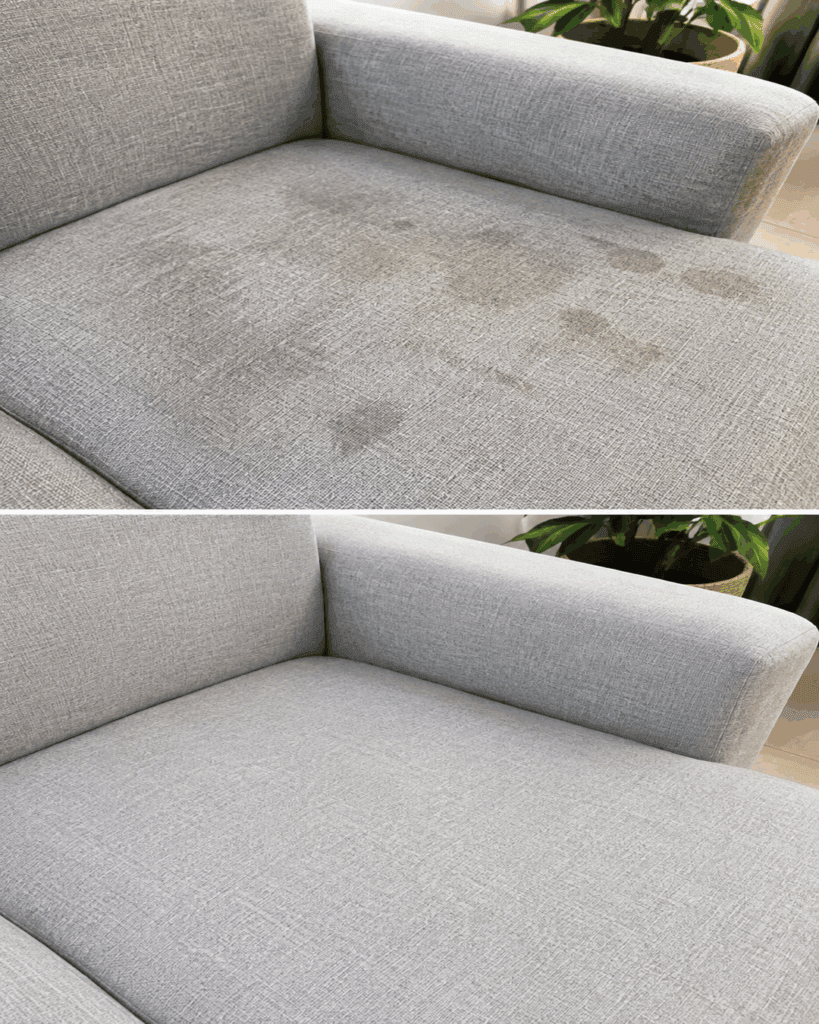 Sofa voller Flecken? Mit dieser schonenden Methode wird der Stoff wieder sichtbar sauber