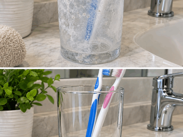 Dieser einfache Küchen-Trick lässt trübe Zahnputzbecher wieder glasklar aussehen