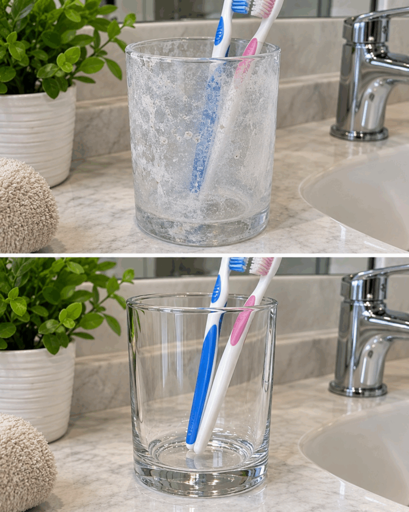 Dieser einfache Küchen-Trick lässt trübe Zahnputzbecher wieder glasklar aussehen