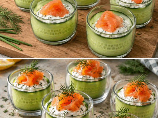Gurken-Lachs-Häppchen im Glas – diese elegante Vorspeise ist in 20 Minuten fertig und macht auf jedem Buffet Eindruck