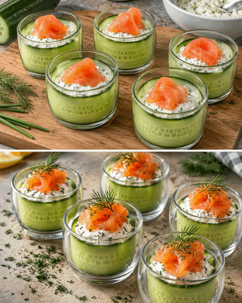 Gurken-Lachs-Häppchen im Glas – diese elegante Vorspeise ist in 20 Minuten fertig und macht auf jedem Buffet Eindruck