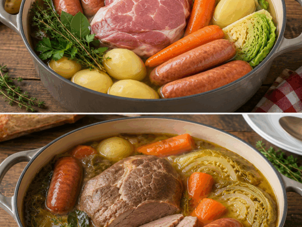 Dieser französische Bauerntopf wärmt von innen: Zarte Schweineschulter mit Würstchen, Kartoffeln und Wirsing